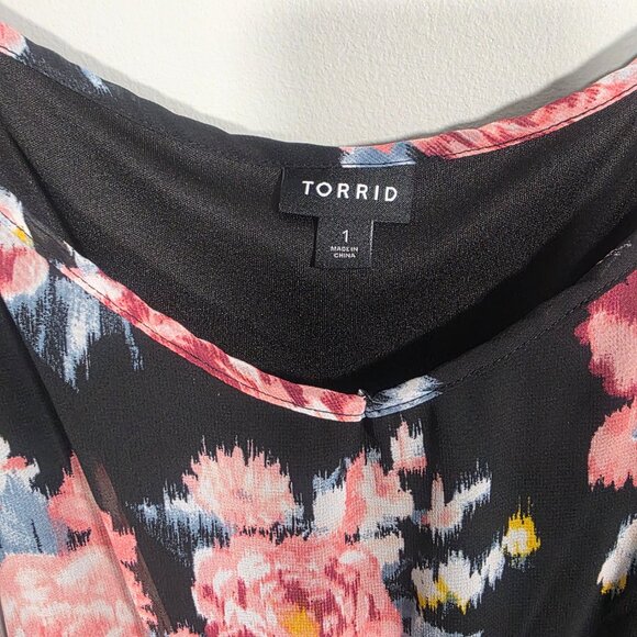 Womens Midi Chiffon Pleated Dress Black Floral Size 1 - Picture 4 of 8